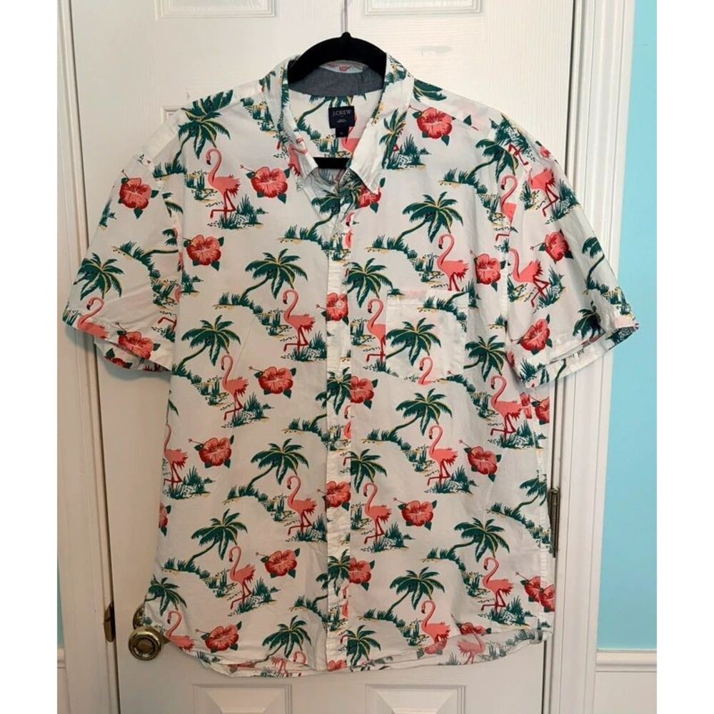 J.Crew Flamingo & Palm Tree Tropical Shirt – 100% Cotton – XL